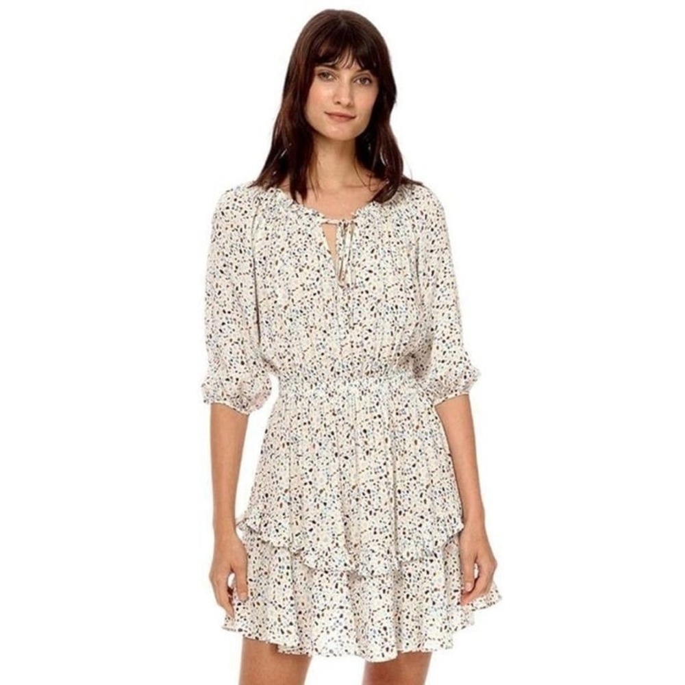 Stellah Mosaic Print Tiered Ruffle Mini Dress size Small